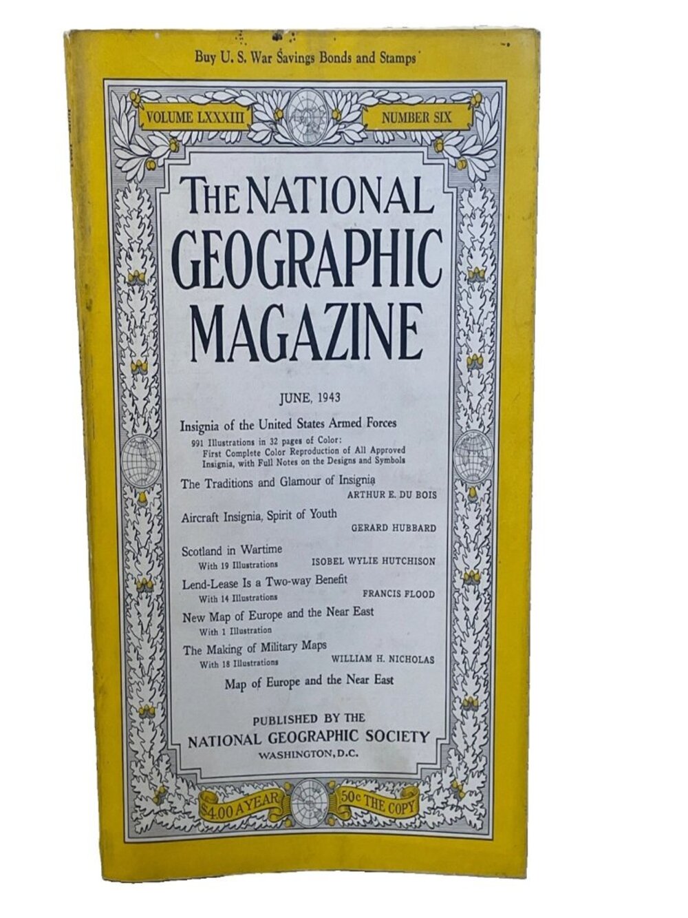 National Geographic June 1943 Vol 83 No 6 WWII Military Insignia Europe Map